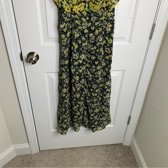 Zara floral ruffle yellow slit front‎ midi dress size medium blogger spring - Picture 3 of 6